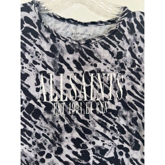 AllSaints Women Size XS Gray Black Leopard Print Cotton Ambient Kiana Tank Top - Picture 2 of 10